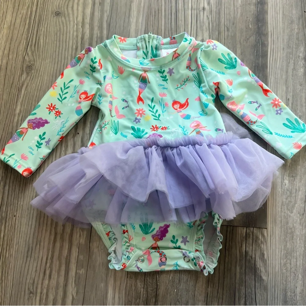 Ruffle Butts Mermaid Princess Tutu Baby One Piece Swimsuit Rash Guard
